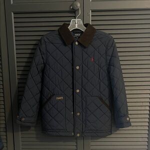 Polo by Ralph Lauren Boys’ Navy Blue Quilted Jacket with Brown Corduroy Collar